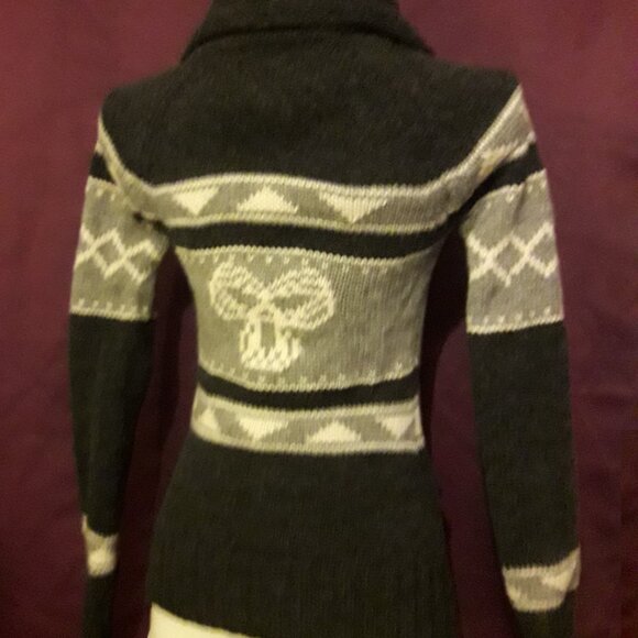 Aritzia TNA 100% Lambswool XXS Full Zip Sweater Shawl Collar Gray & White Wool - Picture 7 of 9